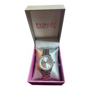Badgley Mischka NIB Crystal Accented Silver Tone Watch